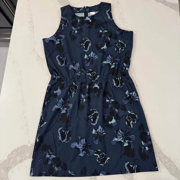 Lole Floral Sleeveless Midi Dress Women's Large Blue Slash Pockets Back Zipper - Picture 1 of 8